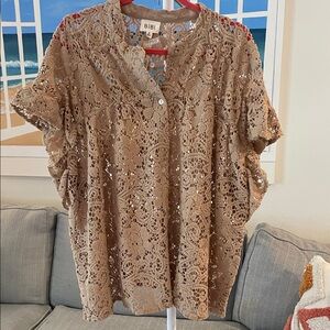 BiBi Women's Crochet Lace Button Front Blouse